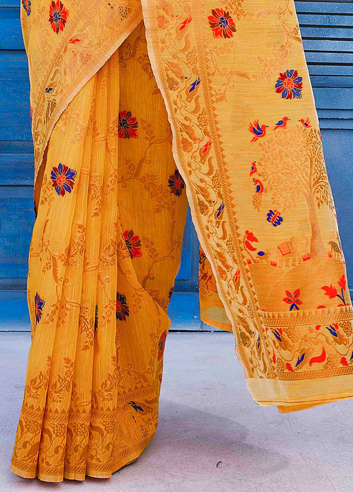 Mustard Kanjivaram Silk Saree With Blouse Piece Wide Range Of Sale Online