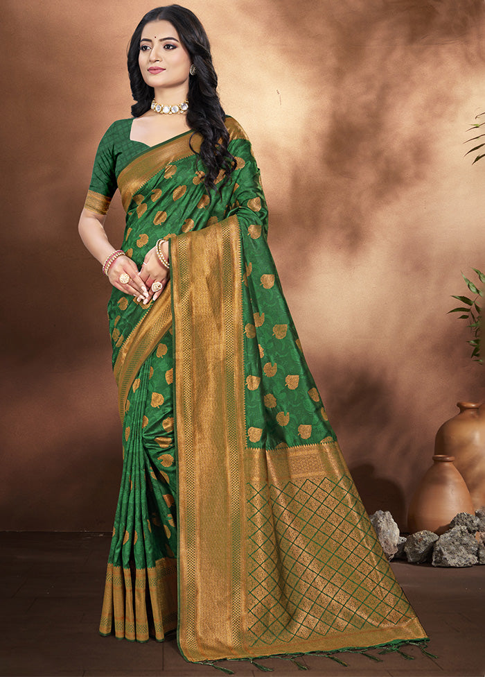 Green Spun Silk Saree With Blouse Piece Clearance Newest