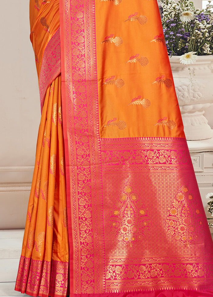 Orange Dupion Silk Saree With Blouse Piece Discount 2025