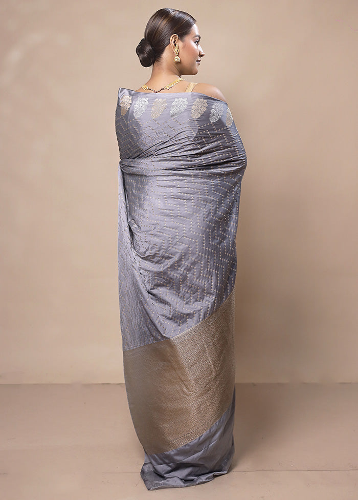 Grey Katan Silk Saree With Blouse Piece Cheap Best Seller