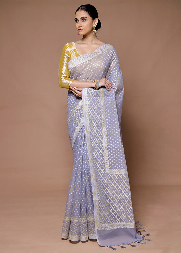 Grey Kora Silk Saree With Blouse Piece Cheap Sale For Cheap