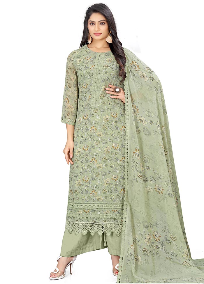 3 Pc Green Unstitched Georgette Suit Set Cheap Sale 2025 Newest