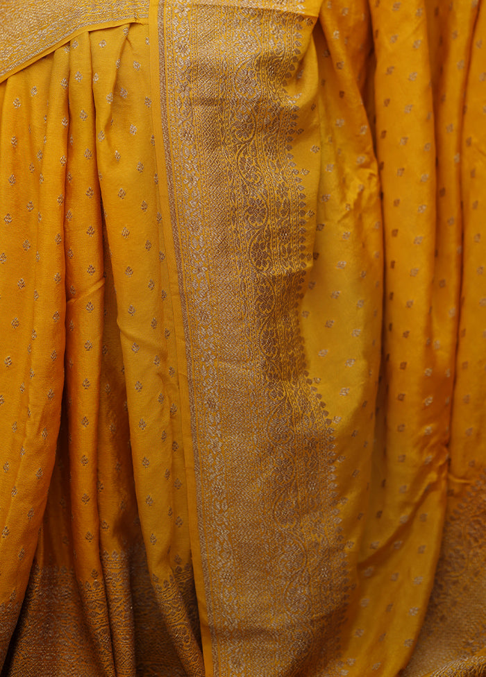 Yellow Handloom Pure Georgette Saree With Blouse Piece Discount Largest Supplier