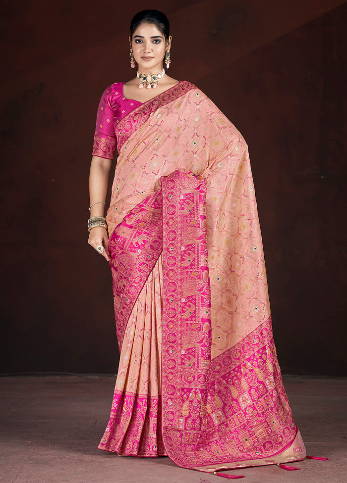 Pink Banarasi Silk Saree With Blouse Piece Countdown Package Cheap Online