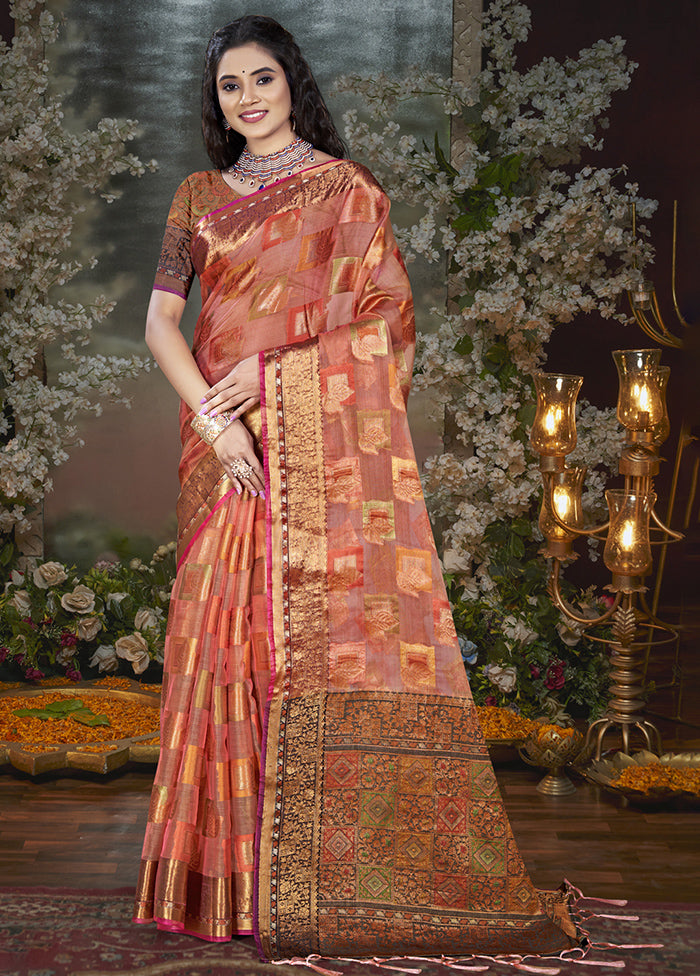 Pink Chanderi Silk Saree With Blouse Piece Clearance For Nice