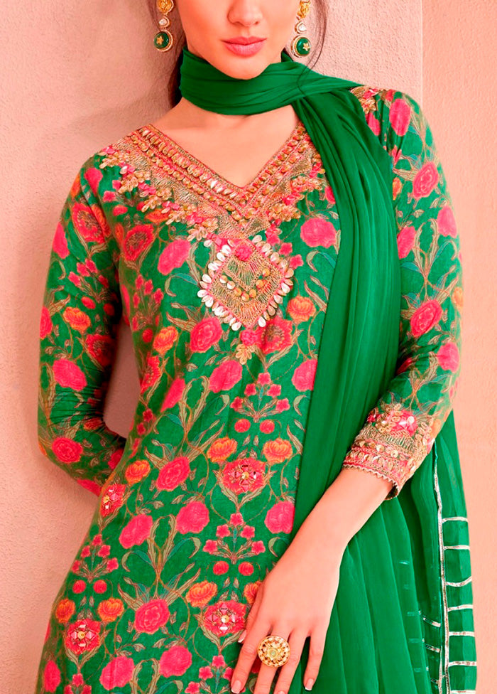 2 Pc Green Semi Stitched Silk Suit Set Clearance Websites