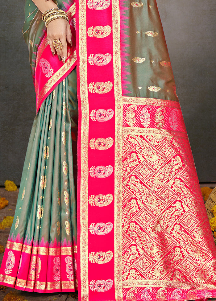 Rama Dupion Silk Saree With Blouse Piece Outlet Clearance