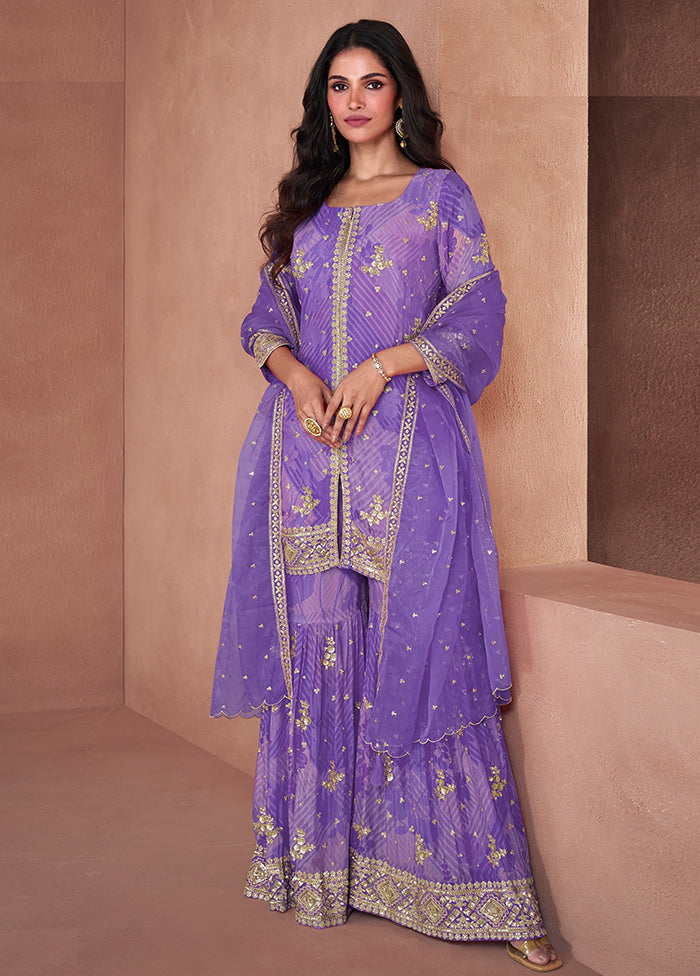 3 Pc Voilet Semi Stitched Georgette Suit Set For Nice