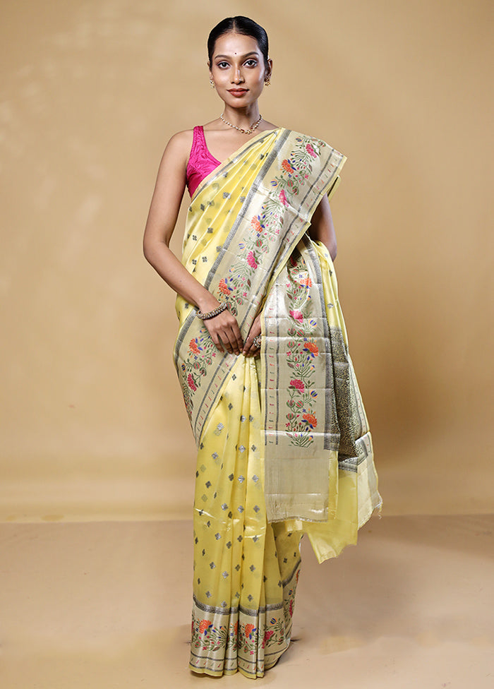 Yellow Handloom Dupion Pure Silk Saree With Blouse Piece Outlet New