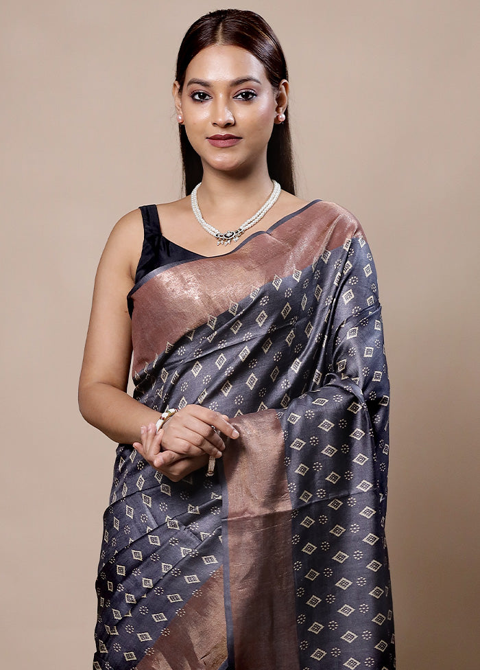 Grey Tussar Silk Saree With Blouse Piece Cheap Professional