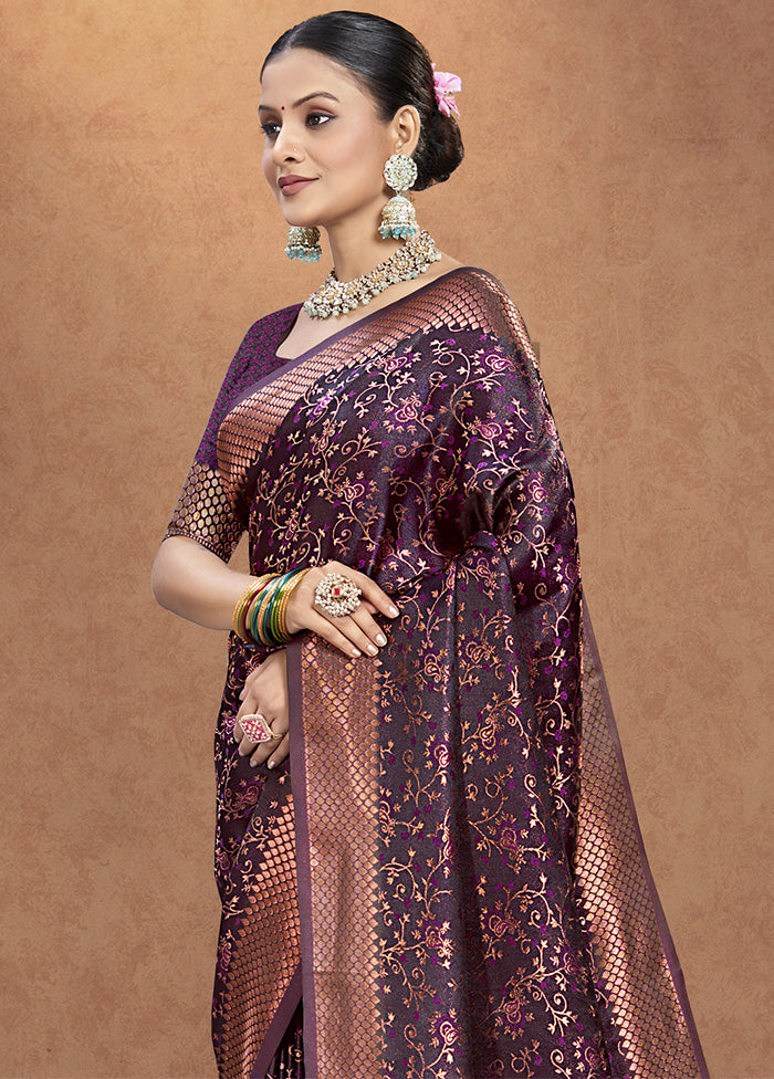 Purple Spun Silk Saree With Blouse Piece Cheap Low Pice