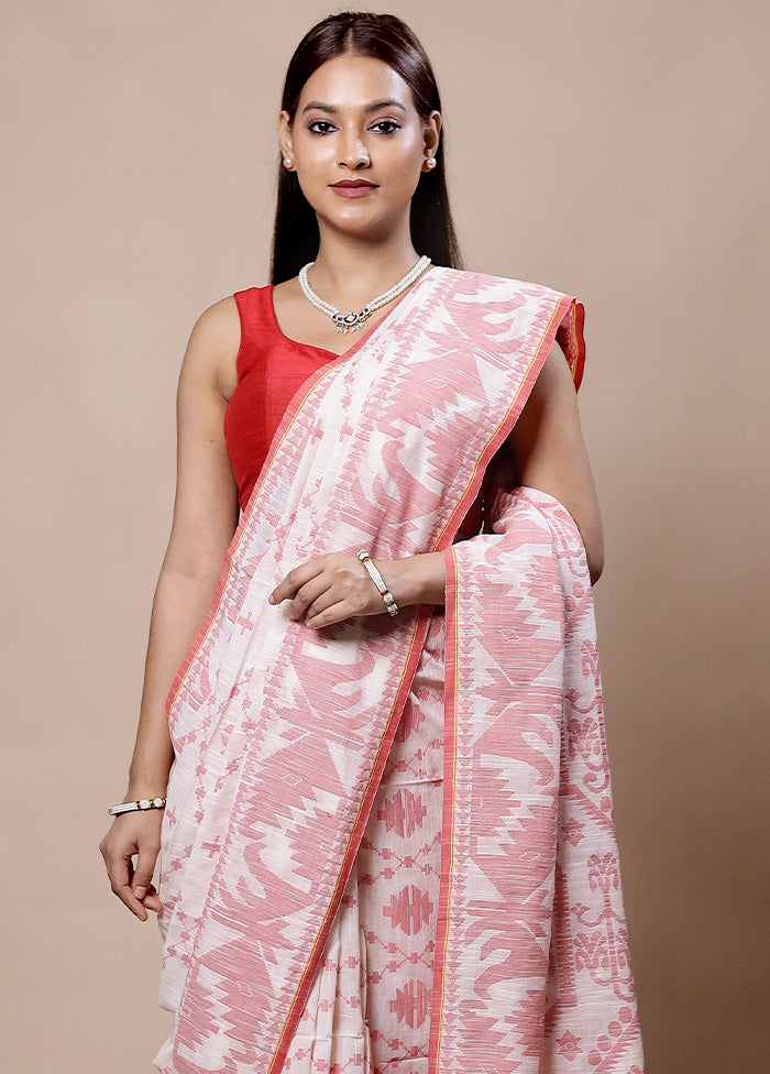 White Khadi Cotton Saree With Blouse Piece Outlet Newest