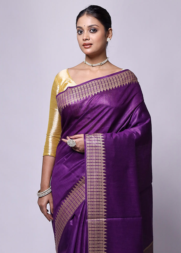 Purple Tussar Silk Saree With Blouse Piece 2025 Sale Online