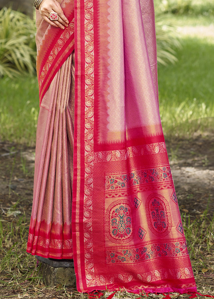 Pink Spun Silk Saree With Blouse Piece Cheap Sale Footaction