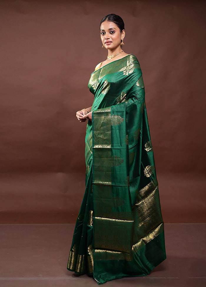 Green Dupion Silk Saree With Blouse Piece Sale New Styles