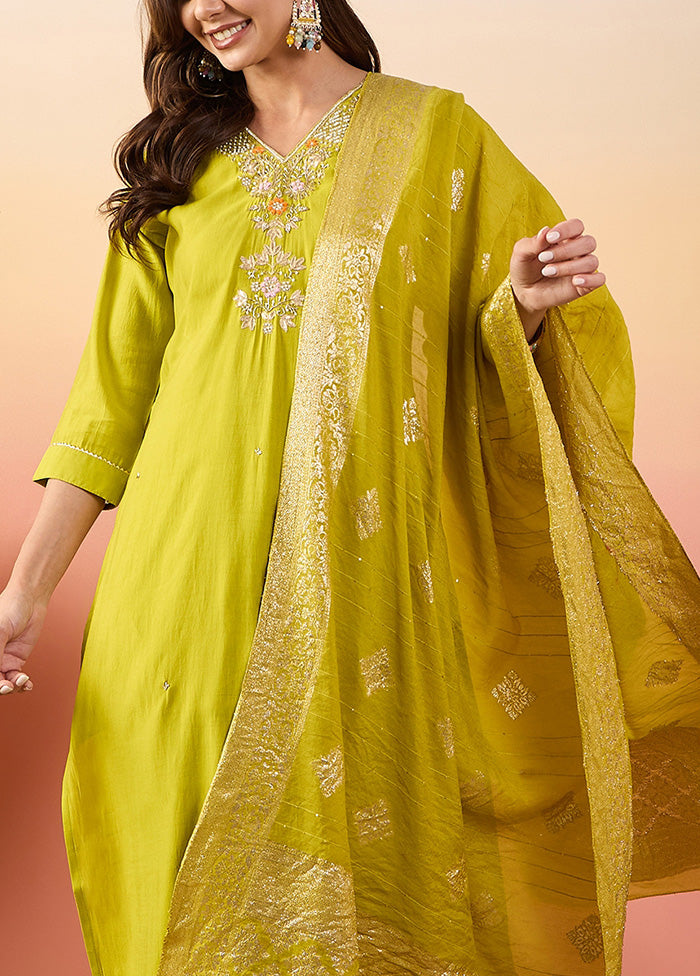 3 Pc Yellow Pure Readymade Silk Suit Set Cheap Sale 2025 Unisex