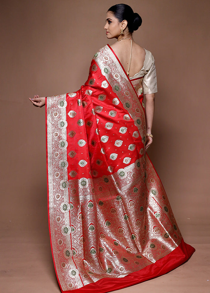 Red Banarasi Silk Saree With Blouse Piece Clearance Get Authentic