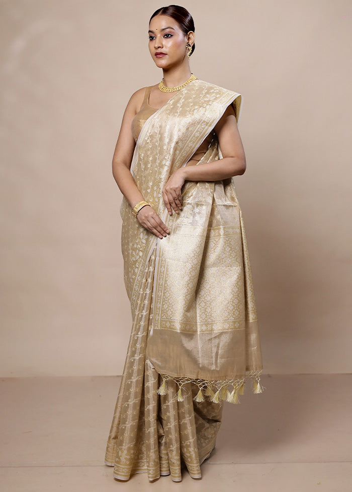 Golden Tissue Silk Saree With Blouse Piece Outlet Order