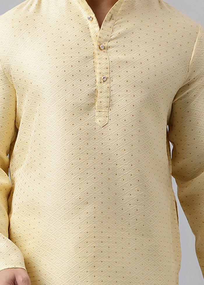 Cream Viscose Jacquard Long Kurta Sale View