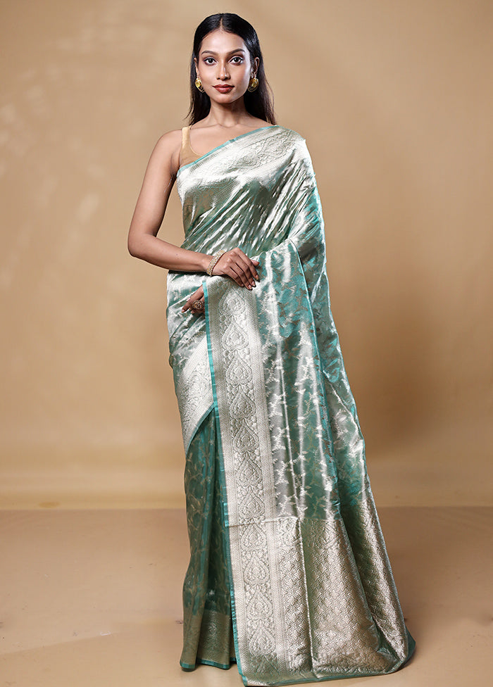 Green Tissue Silk Saree With Blouse Piece Cheap Pice Wholesale Pice