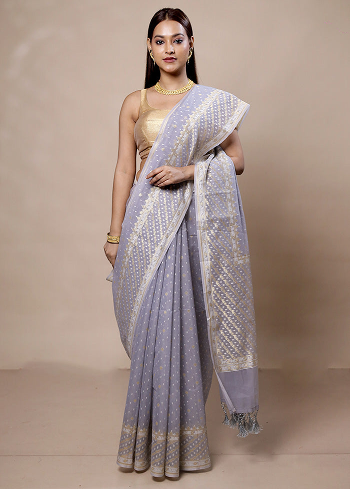 Grey Kora Silk Saree With Blouse Piece Cheap Sale 100% Guaranteed