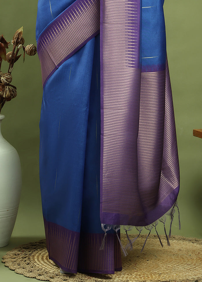 Blue Dupion Silk Saree With Blouse Piece Nicekicks Cheap Online