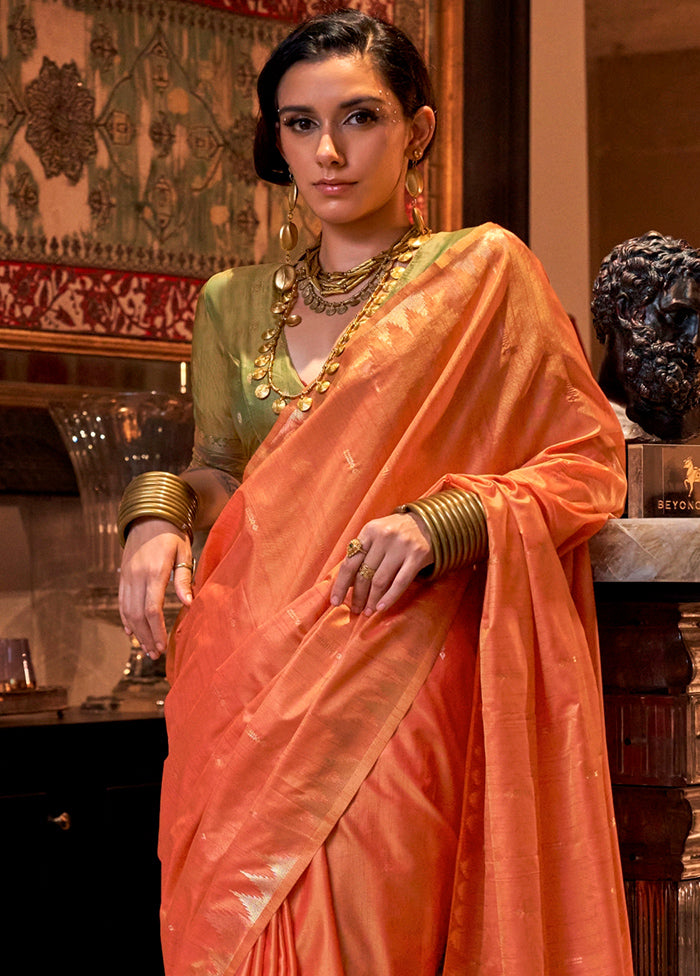 Orange Tussar Silk Saree With Blouse Piece Clearance Manchester Great Sale