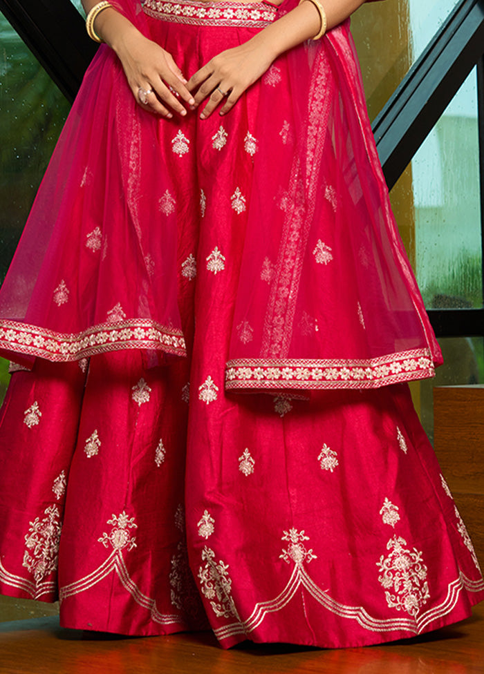 3 Pc Pink Silk Semi Stitched Lehenga Set Original For Sale