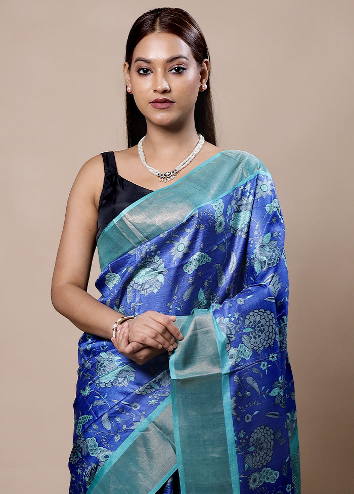 Blue Tussar Silk Saree With Blouse Piece Collections Cheap Pice