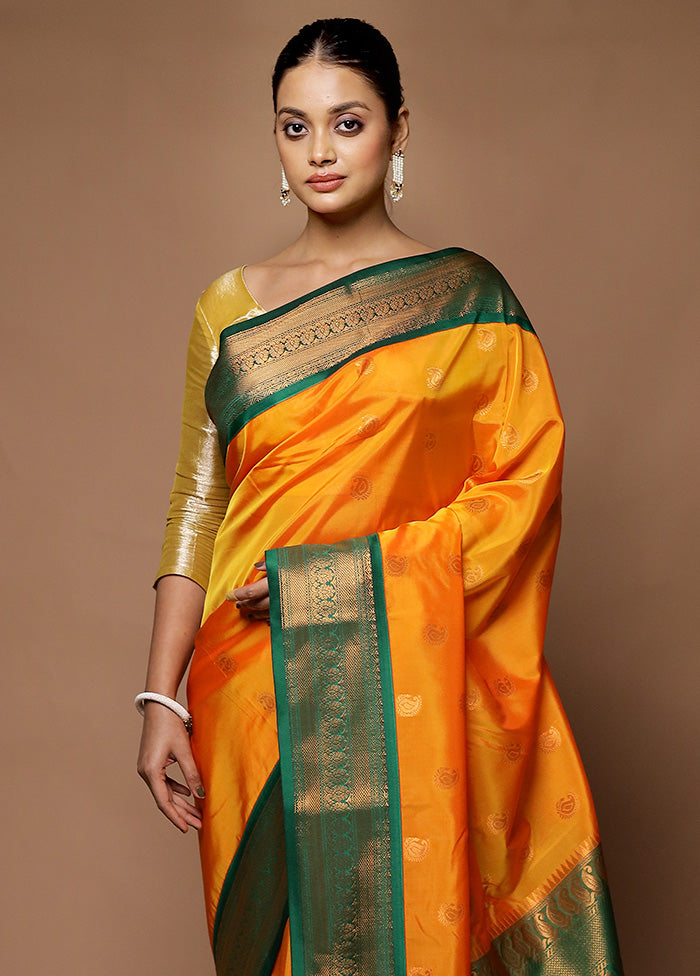 Orange Kanjivaram Silk Saree With Blouse Piece Cheap Pice Low Shipping Fee