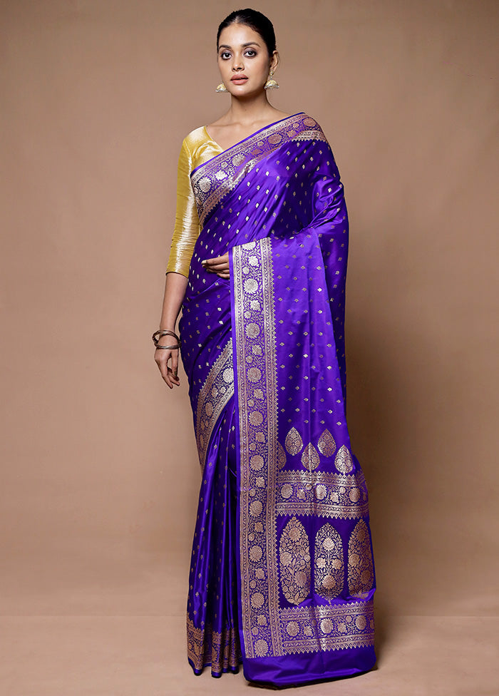 Purple Banarasi Silk Saree With Blouse Piece Visit New