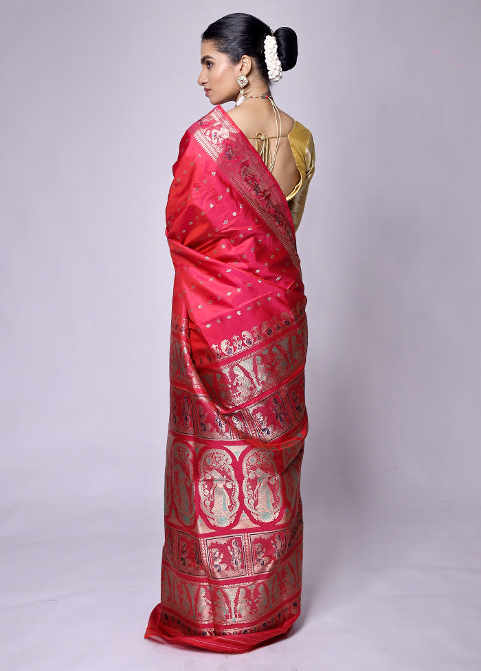 Red Handloom Baluchari Pure Silk Saree With Blouse Piece Clearance Manchester