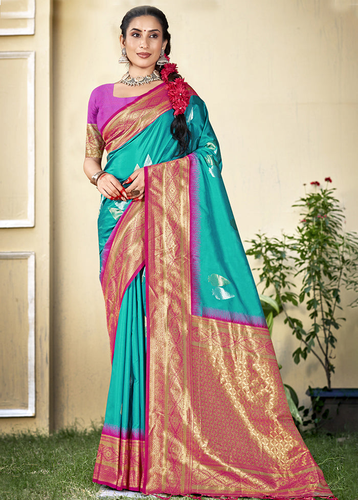 Sky Blue Dupion Silk Saree With Blouse Piece Low Pice Fee Shipping For Sale