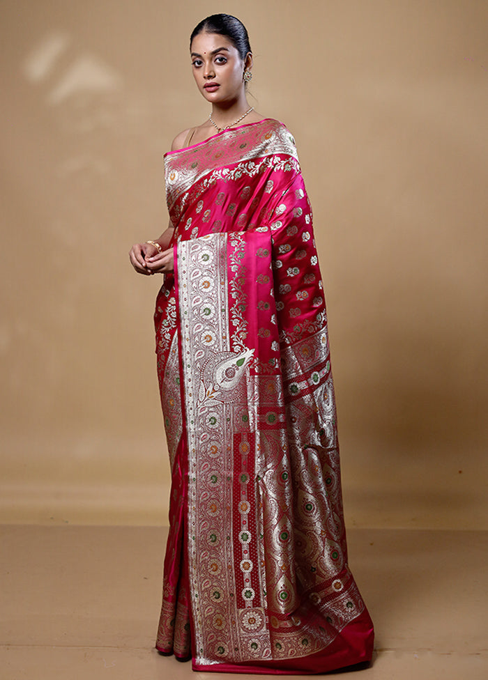 Pink Banarasi Silk Saree With Blouse Piece Cheap Sale Latest Collections