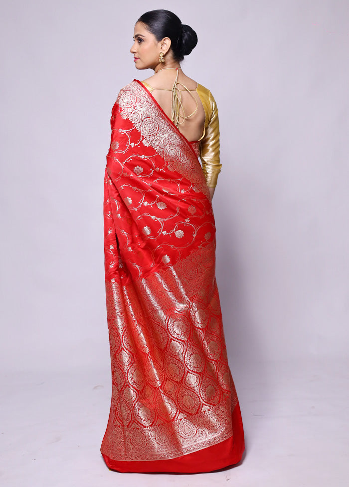 Red Banarasi Silk Saree With Blouse Piece Buy Cheap Clearance Store