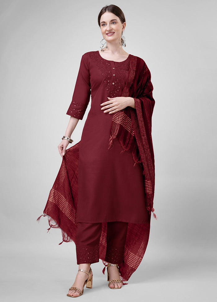 3 Pc Maroon Readymade Cotton Suit Set Free Shipping Wiki