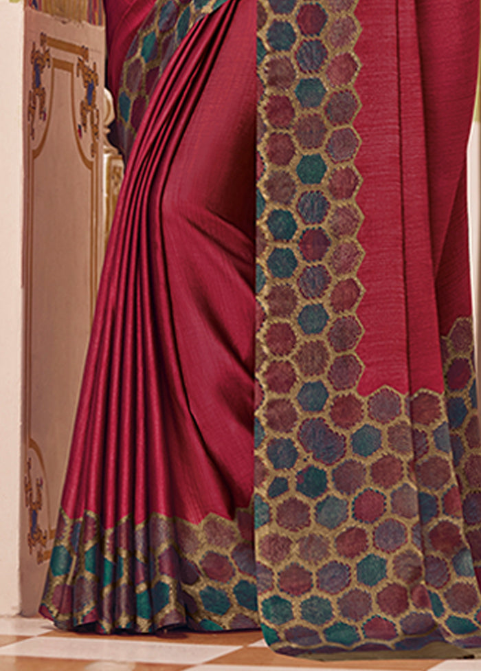 Wine Chiffon Silk Saree With Blouse Piece Clearance Sast