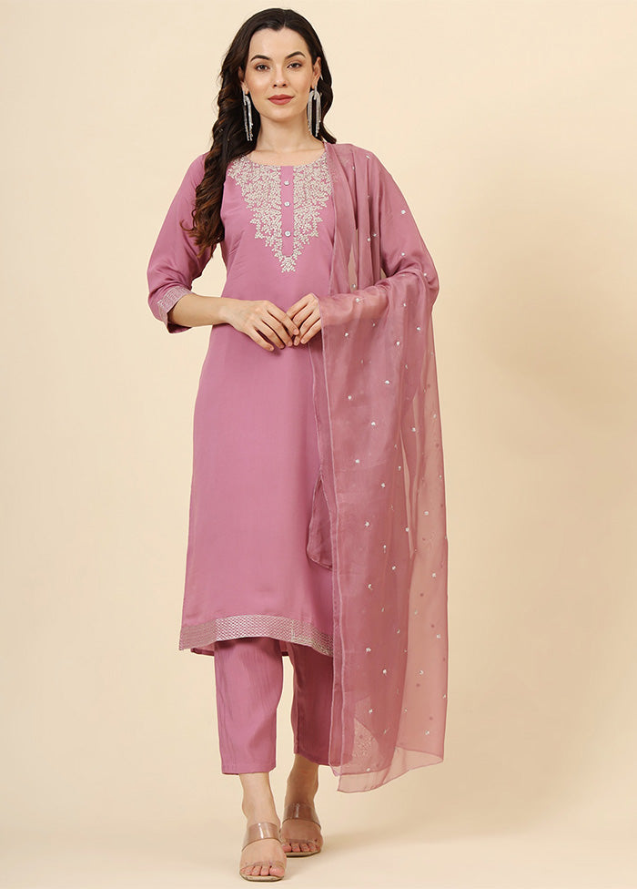 3 Pc Pink Readymade Silk Suit Set Cheap Sale Cheapest