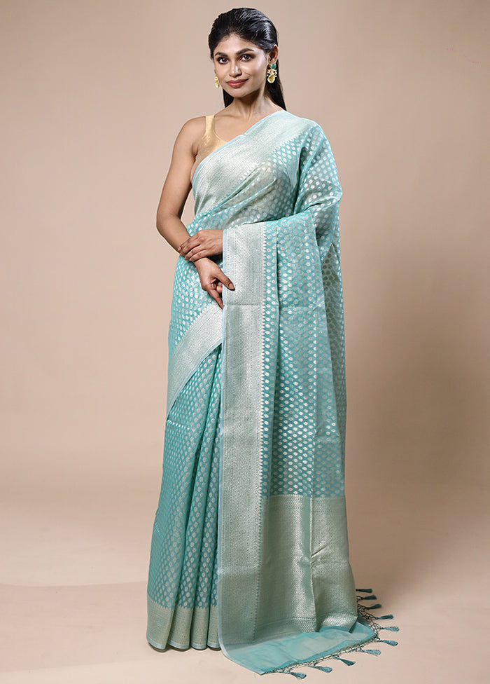 Blue Kora Silk Saree With Blouse Piece Sale Best Sale