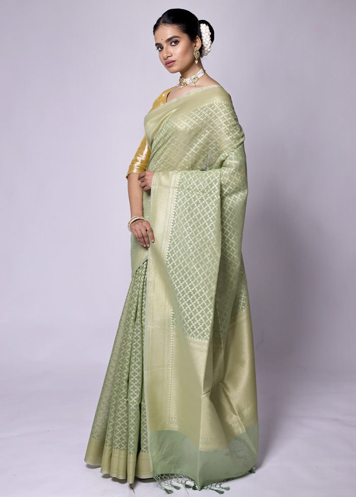 Green Kora Silk Saree With Blouse Piece Sale Manchester