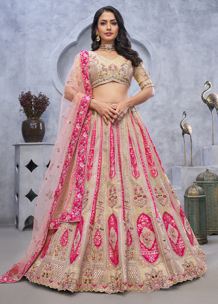 3 Pc Chiku Silk Semi Stitched Lehenga Set From China Free Shipping Low Pice