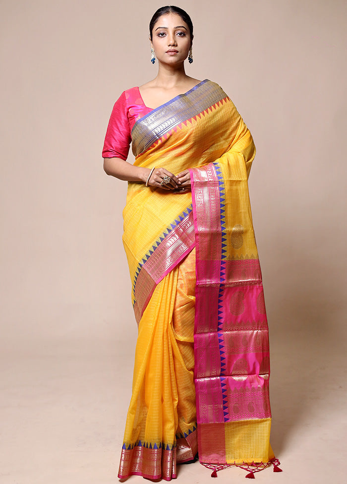 Yellow Kota Cotton Saree With Blouse Piece Best Pices