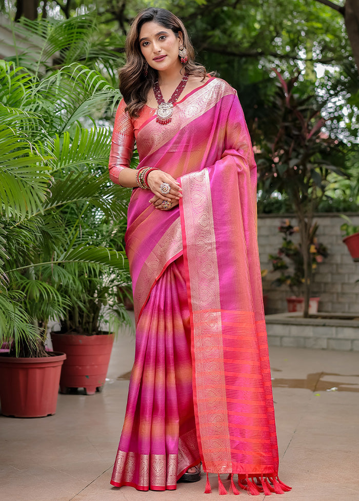 Pink Banarasi Silk Saree With Blouse Piece Discount 2025