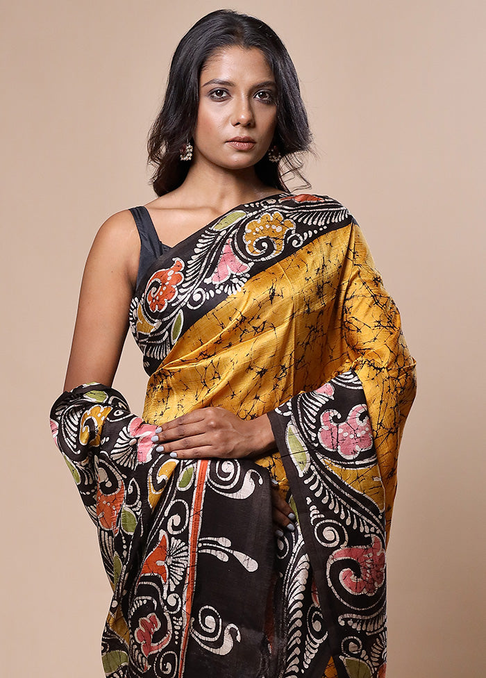 Yellow Printed Pure Silk Saree Without Blouse Piece 2025 Cheap Online