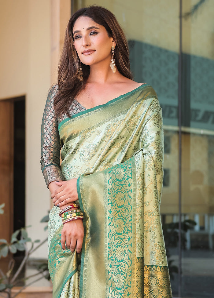 Pista Green Spun Silk Saree With Blouse Piece Discount Best Place