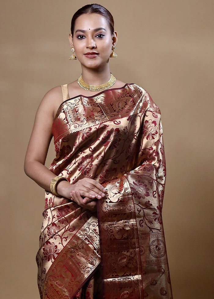 Maroon Handloom Kanjivaram Pure Silk Saree With Blouse Piece Buy Online Cheap