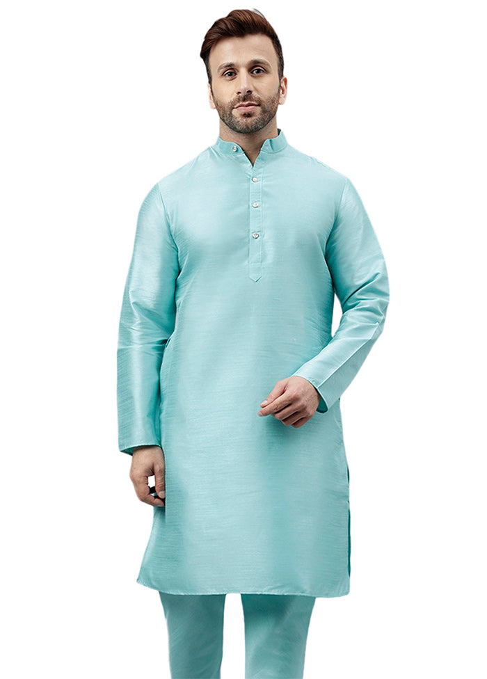 Turquoise Dupion Silk Solid Kurta Online For Sale