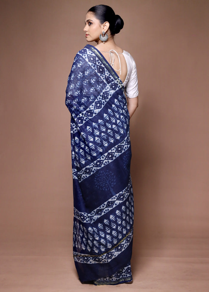 Blue Chanderi Cotton Saree With Blouse Piece Buy Cheap Shop