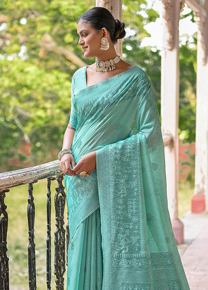 Sea Green Spun Silk Saree With Blouse Piece Sale Release Dates