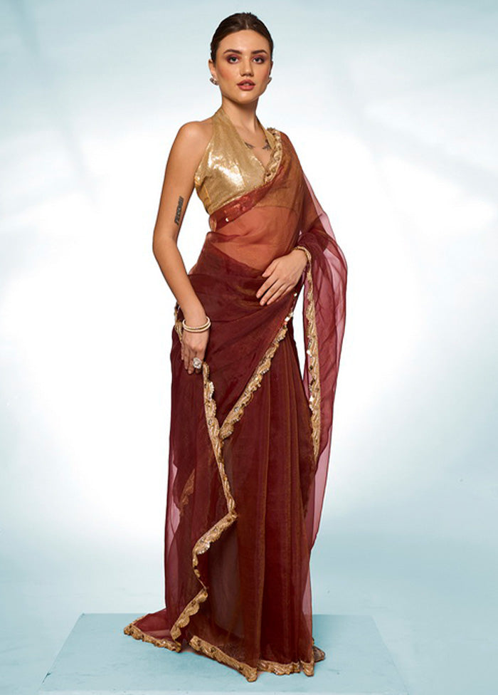 Brown Spun Silk Saree With Blouse Piece Cheap Amazon